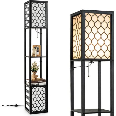 Lampadaire Étagère 160 CM, Lampadaire Salon sur Pied Moderne, Abat-jour en Tissu, Ampoule E27, Lampe sur Pied pour Salon Chambre Bureau (1/5)