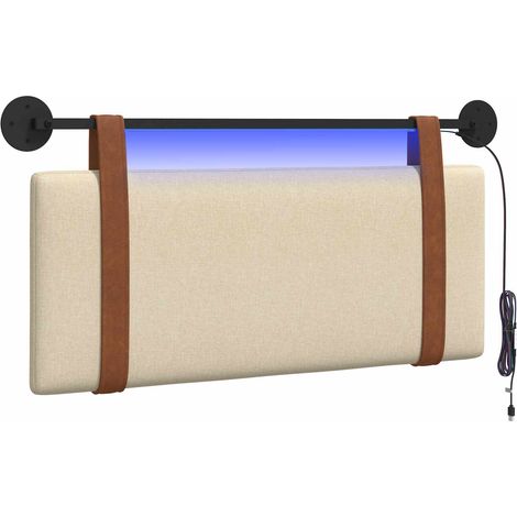 Hanging Headboard with LED Light Cream Antique PU vidaXL