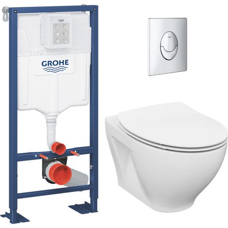 Grohe Pack WC Bâti-support autoportant Solido + Cuvette sans bride Cersanit + Abattant SoftClose + Plaque chrome (AUTOPORTANTMODUO.2) (1/5)