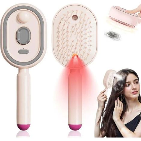 Brosse Vapeur Électrique Sans Fil Brosse à Cheveux 3 en 1 avec Spray d'Eau Peigne Démêlant Antistatique et Massage Portable- Rose (1/5)