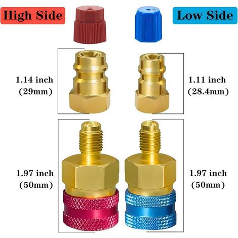 2 Pièces Adaptateurs de Coupleurs Rapides R1234YF, Adaptateurs R1234yf vers R134a Côté Haut/Bas Adaptateur Kit de pour R1234YF Recharge d'évacuation du Système de Réfrigérant A/C (1/5)