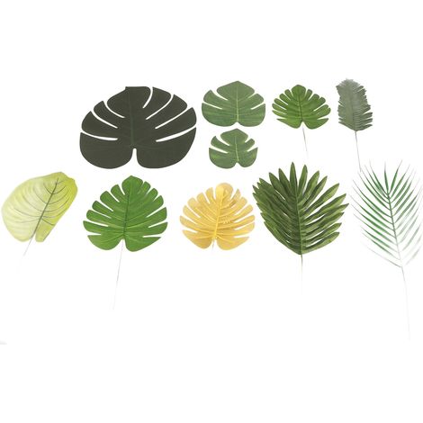 Lot de 70 feuilles de palmier artificielles décoratives et pratiques, 10 variétés de fausses feuilles de jungle pour la maison