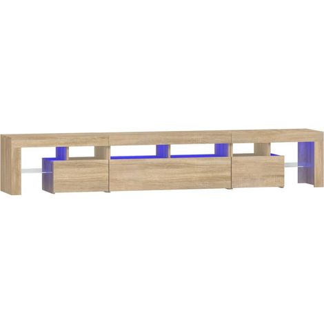 Meuble TV multimédia étagère télévision buffet téléviseur salle à manger salon chambre avec lumières LED chêne sonoma 230 x 36,5 x 40 cm brun