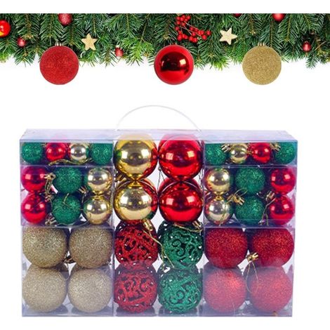Lot de 100 boules de Noël en plastique robuste pour décoration d'intérieur et d'extérieur - Or, rouge et vert (1/5)