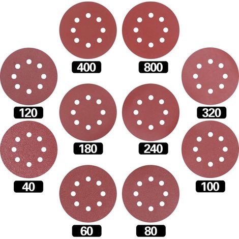 Lot de 60 disques abrasifs papier abrasif pour circulaire ponceuse Grain Feuilles abrasives 10 tailles – 40/60/80/100/120/180/240/320/400/800 grains (1/5)