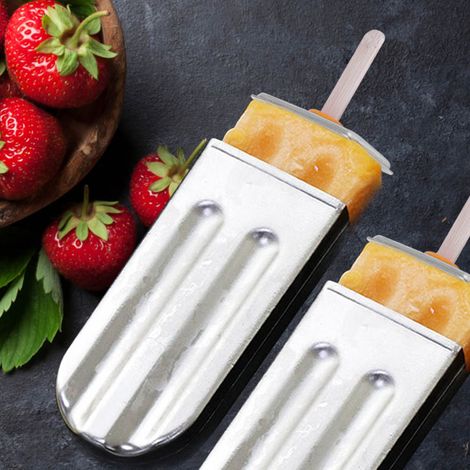 Moules à glace en acier inoxydable 304, kit pour fabriquer soi-même des glaces et des bâtonnets glacés, avec goupillons de nettoyage (lot de 2, tête ronde, double fente) + cadre en acier inoxydable (1/5)