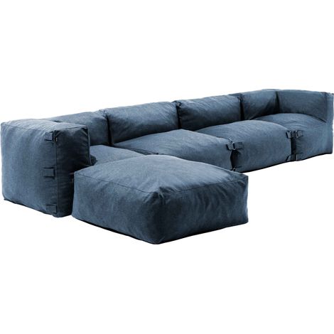 Oviala – Canapé d'angle modulable 5 places bleu pacific – Tissu Olefin résistant aux intempéries – Dimensions 340x85x65 cm – Confort mousse haute densité (1/5)