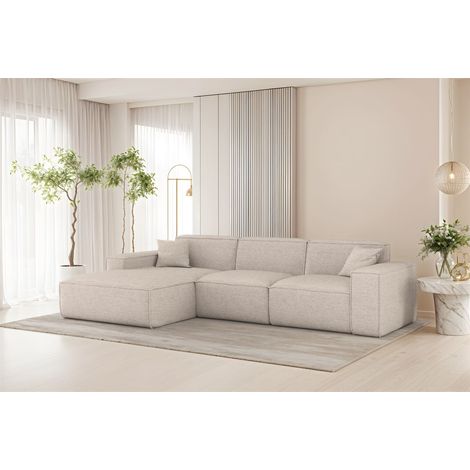 Ecksofa Designersofa CELES PREMIUM in Stoff Artico Creme Ottomane Links
