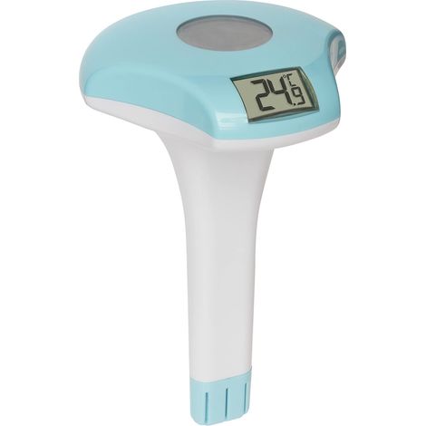 Thermomètre de Piscine Numérique, 30.2033.20, Alimenté par Énergie Solaire, Flottant avec Ligne de Fixation, Mesure de la Température de l'Eau, Blanc-Turquoise (1/5)