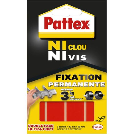 Pattex - Adesivi, 10 pastiglie, per fissaggio definitivo, double face, "senza chiodi e senza viti", Ultra resistente, 20 mm x 40 mm (1/2)