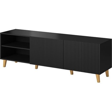 Meuble TV Dicto, Noir + Doré, Le nombre de portes: 2, Nombre de tiroirs: 0, 150x52x40cm