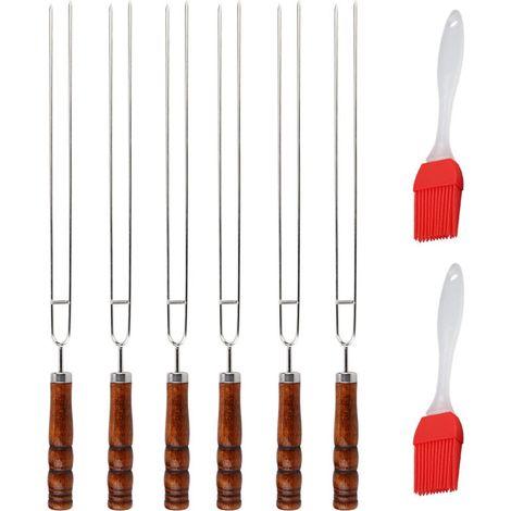 Fourchette À Barbecue - Brosse À Barbecue En Silicone - Set 6 Fourchettes + 2 Brosses - Acier Inoxydable Et Silicone - Pour Viandes Et Marinades (1/5)