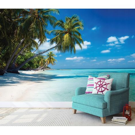 Fototapete Strand Palmen Meer Landschaft, für Wohnzimmer und Schlafzimmer, 150 x 105 cm – Komplettset inkl. Kleister & Anleitung (1/5)