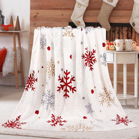 Plaid De Noël - Flanelle Polaire Motif Flocon De Neige - Pour Canapé Chambre Ou Décoration Intérieure - 130 x 100 cm - Blanc Et Multicolore (1/5)