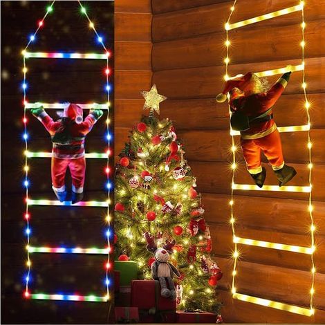 Décoration lumineuse de Noël en forme d'échelle de bonbons, 1,2 m, 6 sections, avec Père Noël, guirlande lumineuse télécommandée - intérieur/extérieur. (1/5)