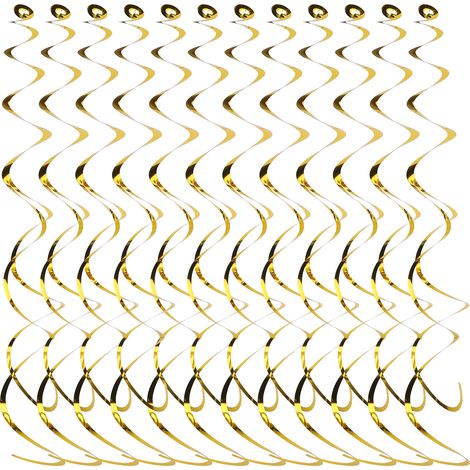 Lot de 12 spirales décoratives suspendues en feuille d'aluminium pour plafond, idéales pour un anniversaire, une remise de diplômes ou un mariage (dorées) (1/5)