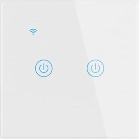 Interruttore a parete intelligente Wi-Fi, pannello touch in vetro, compatibile con Alexa e Google Assistant, non richiede filo neutro e richiede doppio filo neutro, modalità EU 10A (2 interruttori). (1/4)