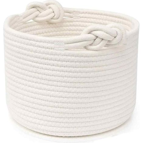 Panier À Linge - Corde De Coton Tissé - Empilable - Blanc - 24 X 18 X 15 Cm - Pour Vêtements Et Jouets - 1 Pièce (1/5)