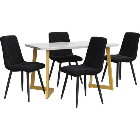 Esszimmer-Set mit rechteckigem Tisch 117x68 cm und 4 Stühlen aus schwarzem Samt (1/5)