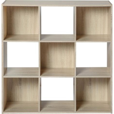 Calicosy – Étagère de rangement 9 cases – Dimensions 92.5 x 29.5 x 92.5 cm – Structure en panneaux de particules – Couleur noir, chêne, blanc