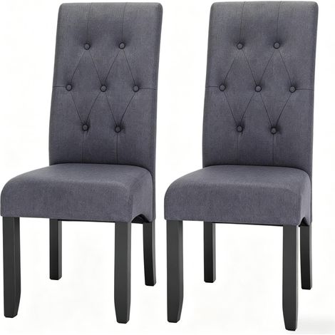 2 sillas de comedor tapizadas en lino gris oscuro, respaldo alto y patas de madera MODENUIT (1/5)