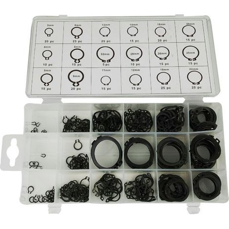 Kit de 300 circlips de type C pour arbre, comprenant des rondelles de retenue de roulement et des bagues de retenue. (1/3)