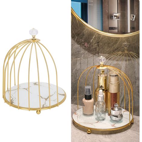 Meuble-lavabo simple couche doré, coiffeuse, étagère de rangement pour toilettes, base blanche avec motif doré (1/5)