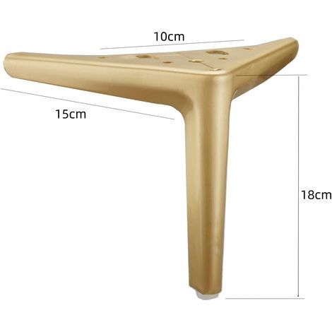 Pieds triangulaires métalliques de rechange pour meubles, armoires, coiffeuses, canapés, chaises et bancs, lot de 2 (or brossé, 18 cm). (1/4)