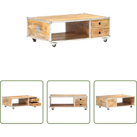 Holzbeistelltisch - Couchtisch 89x59x33 cm Massives Raues Mangoholz (1/5)