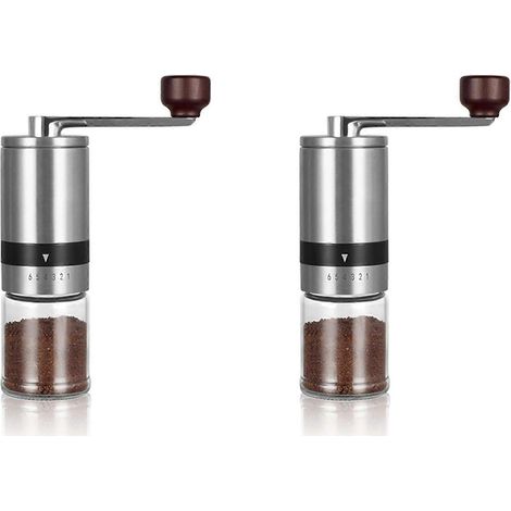 2x manuelle Kaffeemühle – Handkaffeemühle mit Keramikmahlwerk, 6 einstellbare Einstellungen – tragbare Han (1/5)