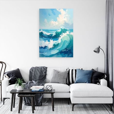 Wandbild Meer und Wellen Moderne Pastell Landschaft Blau 40x60