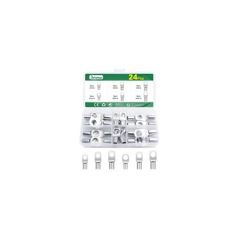 Lot de 24 cosses tubulaires - 16 mm², 25 mm², 35 mm² - En cuivre étamé - Pour œillets de voiture M8 M10 (1/5)