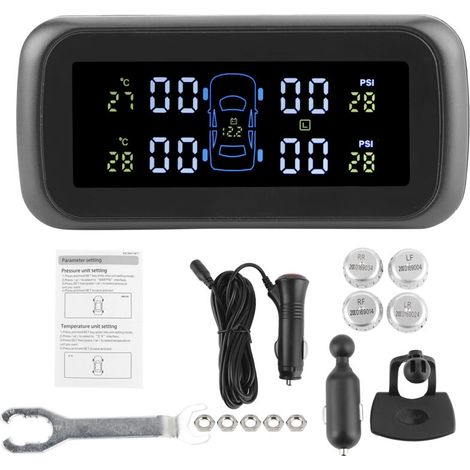 Système de surveillance la pression des pneus, jauge de pression des pneus numérique sans fil, affichage LCD, alarme fuite de pneus avec 4 capteurs, pour voitures, camping-cars et camions