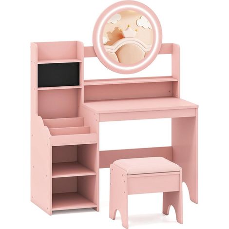 Toeletta per bambini 84 x 37 x 107 cm con specchio illuminato pratico contenitore atmosfera accogliente MDF rosa 200017058