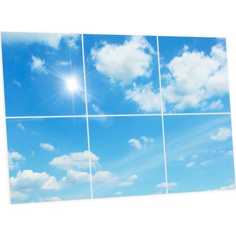 Pack de 6 Dalles LED Imprimées 60x60 cm - Motif Ciel Lumineux - Lumière Blanc Neutre 4000K - Panneaux Lumineux Plafond Bureau Salon Cuisine - Faciles à Installer