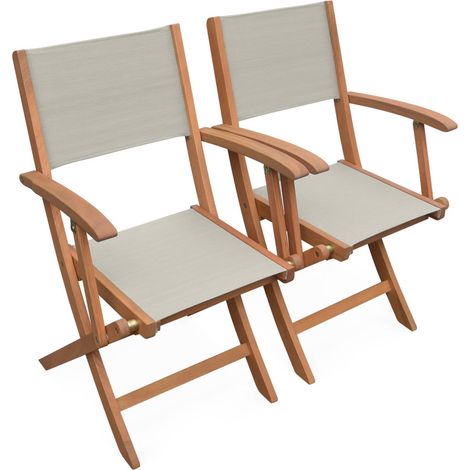 Pair of foldable wooden garden chairs Taupe Grey 54x58.7x89 cm - Almeria
