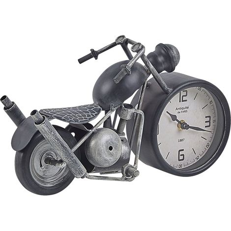 Reloj de mesa metal negro plateado con forma de motocicleta diseño vintage Berno (1/5)