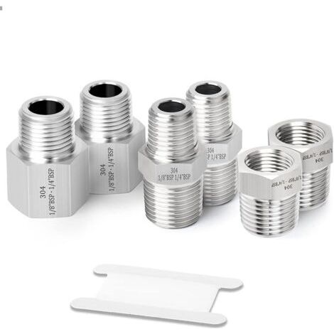 Pair 6 pièces 1/8\" BSP x 1/4\" BSP forgé raccord de tuyau en acier inoxydable, douille hexagonale, adaptateur réducteur, connecteurs de mamelon hexagonaux réducteurs (1/5)