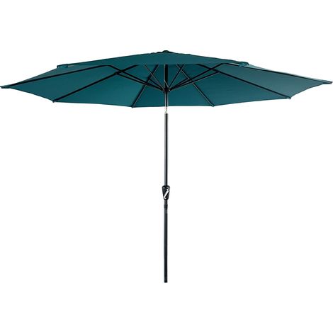 Happy Garden – Parasol droit rond 3,30m bleu – Mât en aluminium – Toile en polyester 160g/m² – Système d'ouverture manivelle – Protection UV20+