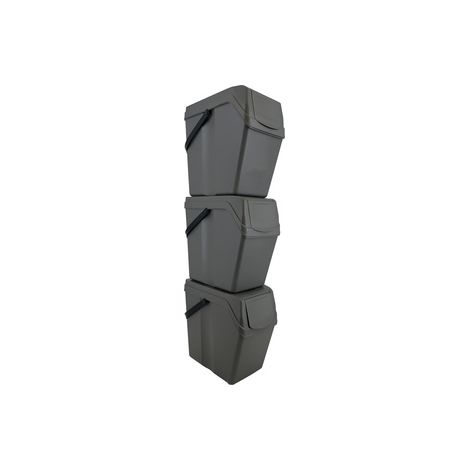 JUEGO DE 3 CUBOS DE RECICLAJE CON CAPACIDAD DE 75 LITROS DE COMPARTIMENTO EN COLOR GRIS