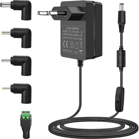 Alimentation 12V 2A, AC 100-240V à DC 12 Volt Adaptateur Euro mâle, Compatible avec 5050 3528 LED Bande imprimante 3D CCTV système de sécurité Moniteur LCD (1/5)