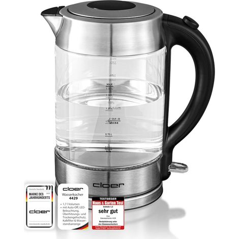 Bouilloire Elèctronique en Verre, 2200 W, 1,7 litres, sans fil avec Éclairage LED Illumination, Indication du niveau d'eau, Protection contre la surchauffe et la marche à vide (1/5)