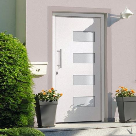Porte d'entrée Aluminium et PVC Blanc 110x210 cm (1/5)
