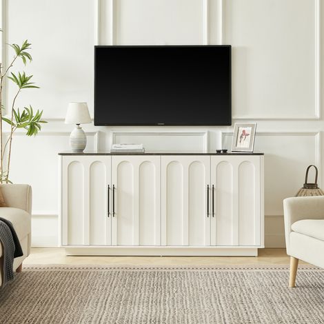 MEUBLIV Mobile TV 160 cm bianco e nero – 4 ante soft-close, ampio spazio contenitivo (1/5)