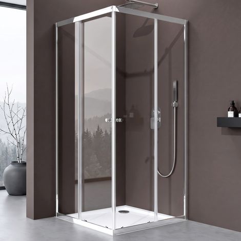 Doporro Duschkabine Schiebetür 80x100cm Eckeinstieg Duschabtrennung Inklusive Duschwanne Klarglas Eckdusche 6mm ESG Glas Höhe 190cm Rav16K
