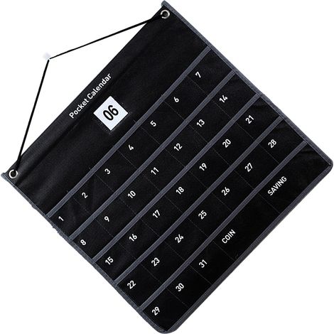 Calendrier mural de poche en tissu non tissé avec pochette de rangement pour chambre, salon ou bureau, 44 x 42 cm, noir (1/5)