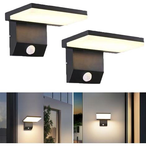 Set of 2 Outdoor Wall Lights with Sensor — Folding Wall Lights (180°) with Up/Down Light, IP65 Waterproof, Warm White Light 3000K, Black (1/5)