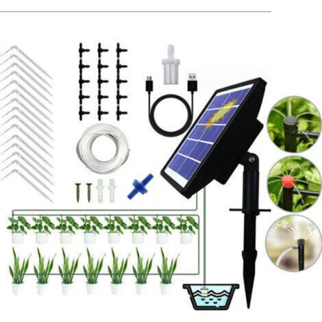 15m Systeme d'arrosage automatique solaire, Kit d'irrigation goutte a goutte, avec minuterie Pour balcons, terrasses, jardins.