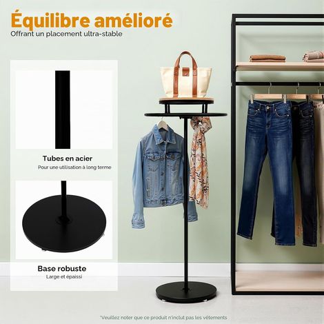 Portant à Vêtements Rotatif 360° Portant a Vetement en Acier Penderie Vetement Dressing Rond Porte Manteau sur Pieds pour Boutique Rangement Moderne Présentoir Vêtements (1/5)