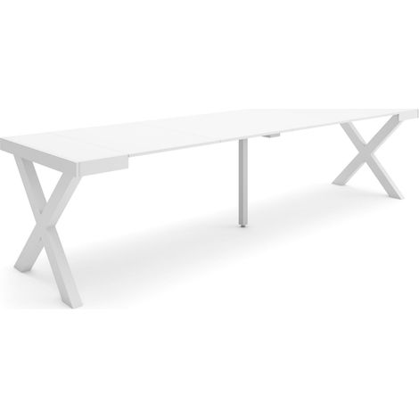 Table Console Extensible Console Meuble 300 pour 14 Personnes Pieds Bois Massif Style Moderne Blanc (1/5)